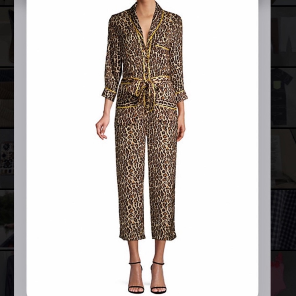 Le Superbe Beatnik Silk Cheetah Pajama Inspired Jumpsuit Cropped Animal Print 4